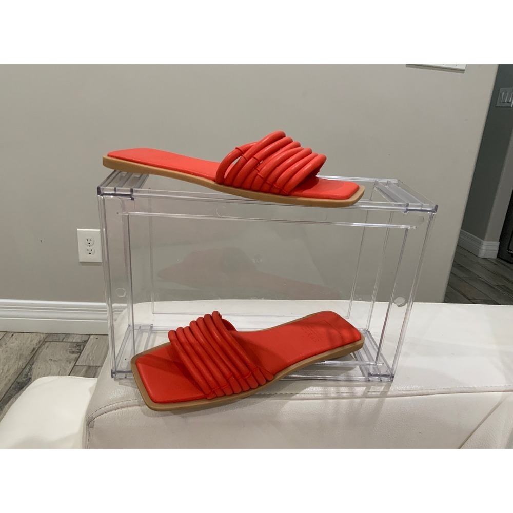 Dolce Vita Indre Red Orange Multi Strap Square Toe Flat Slide Sandals Womens 8.5